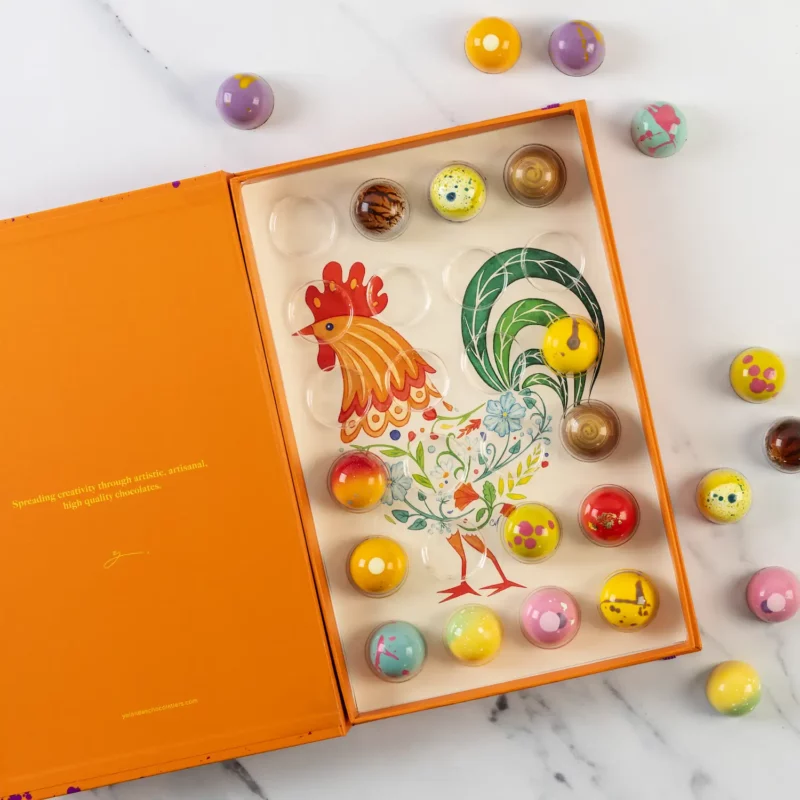 Easter Rooster chocolate box of 24 with chocolates inside and outside