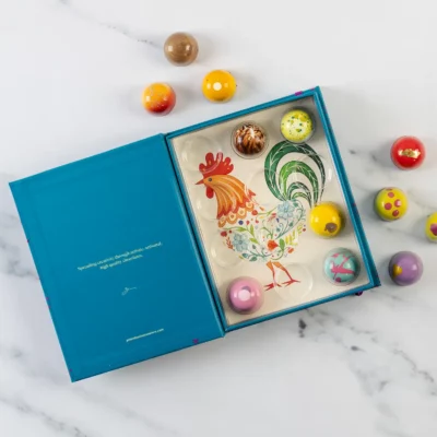 Easter Rooster chocolate box of 12 with chocolates inside and outside