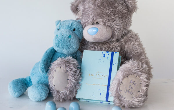 Blue box with teddy and bonbons