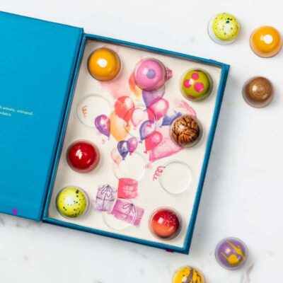 Blue bonbons box with balloons Illustration