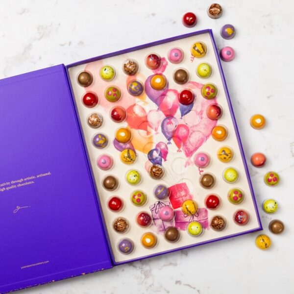 Purple bonbons box with balloons Illustration